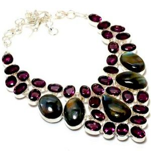 Labradorite & Amethyst bib necklace